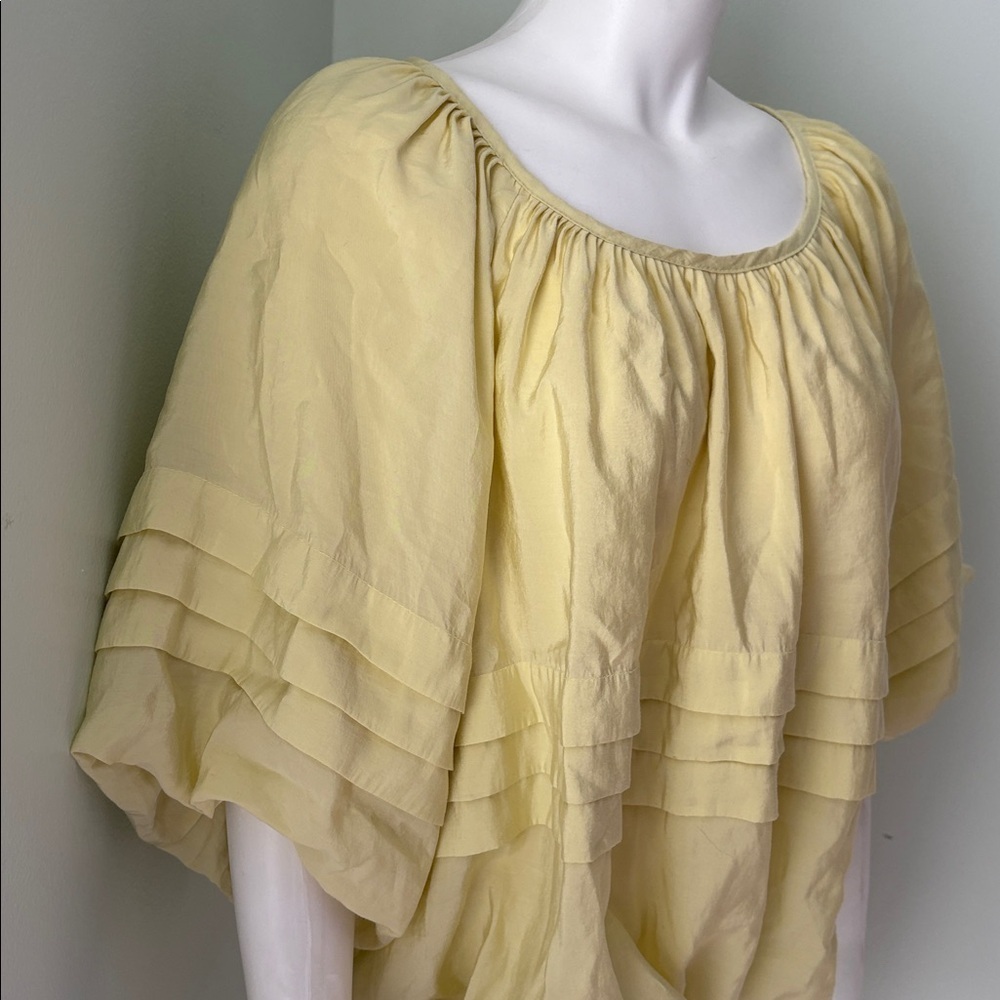 ANTHROPOLOGIE Maeve Short Sleeve Bubble Tiered Top Yellow Off The Shoulder Top L - Picture 5 of 9